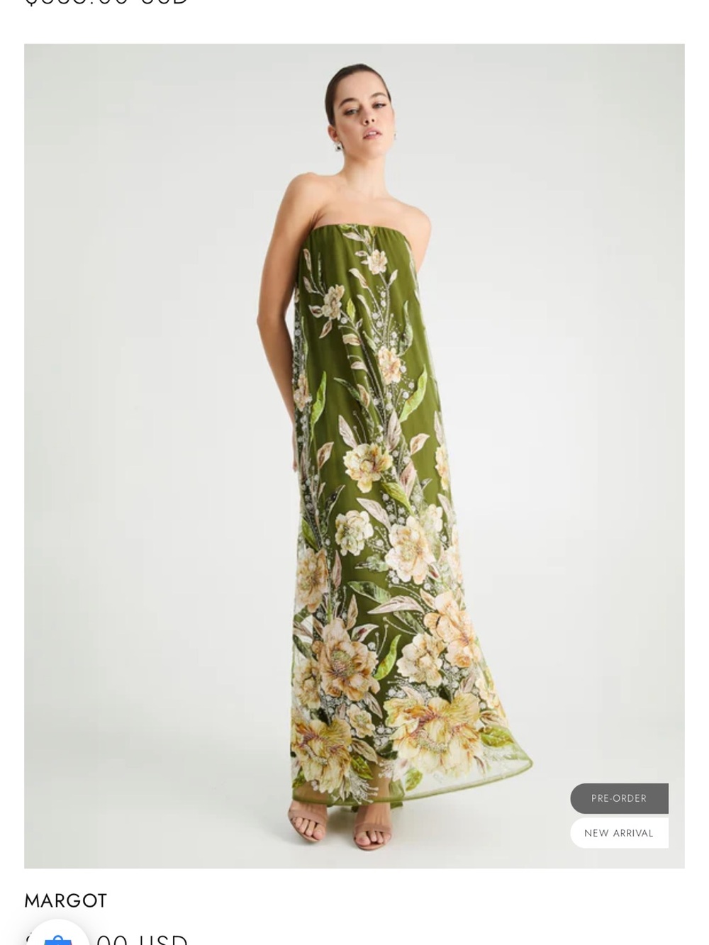 Strapless Floral Maxi Dress in Olive Green